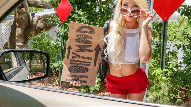 Hitchhiker slut Kenzie Reeves hardsex with big white dicked driver in the car
